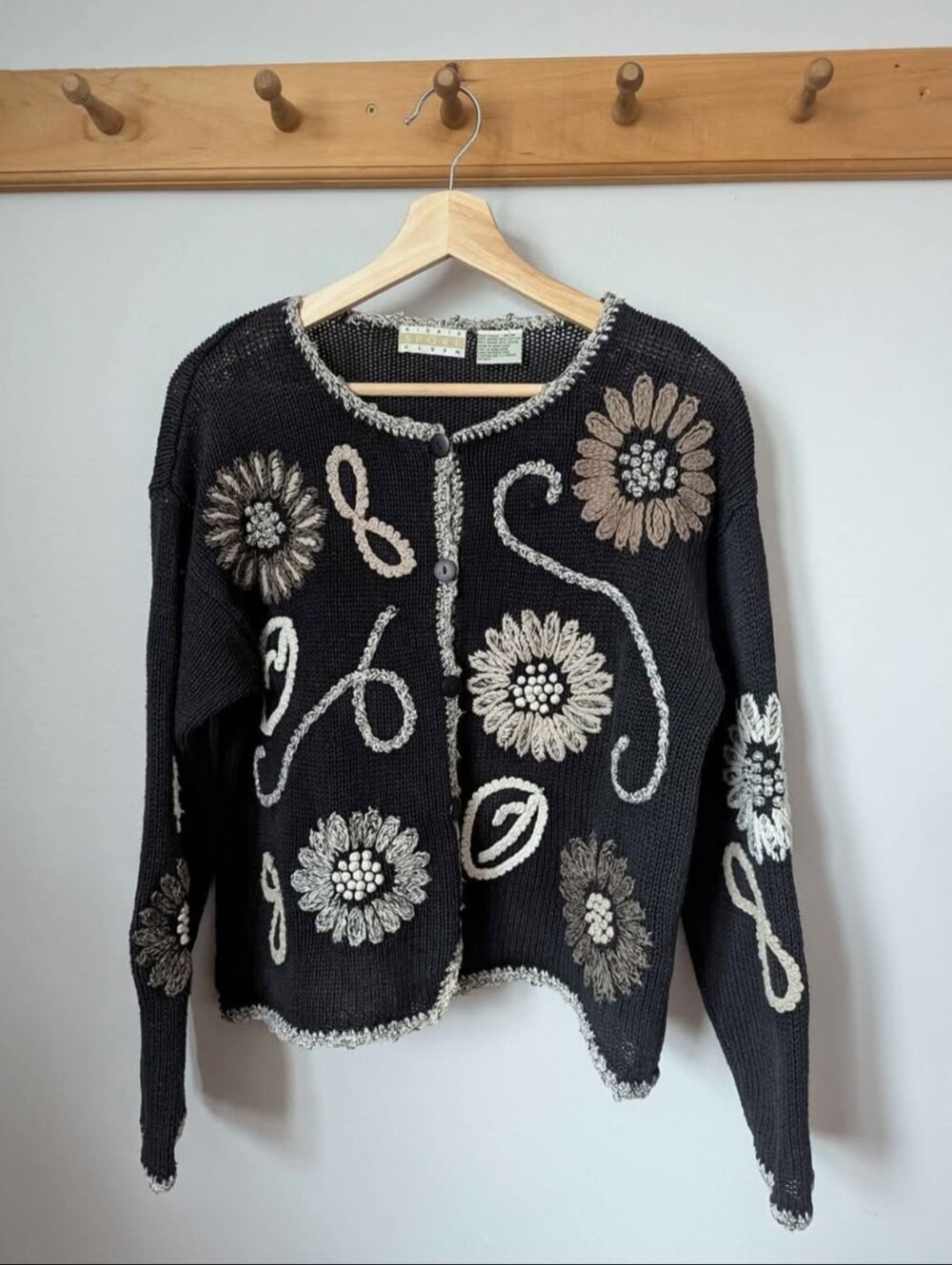 Sigrid Olsen Black Floral Button Cardigan